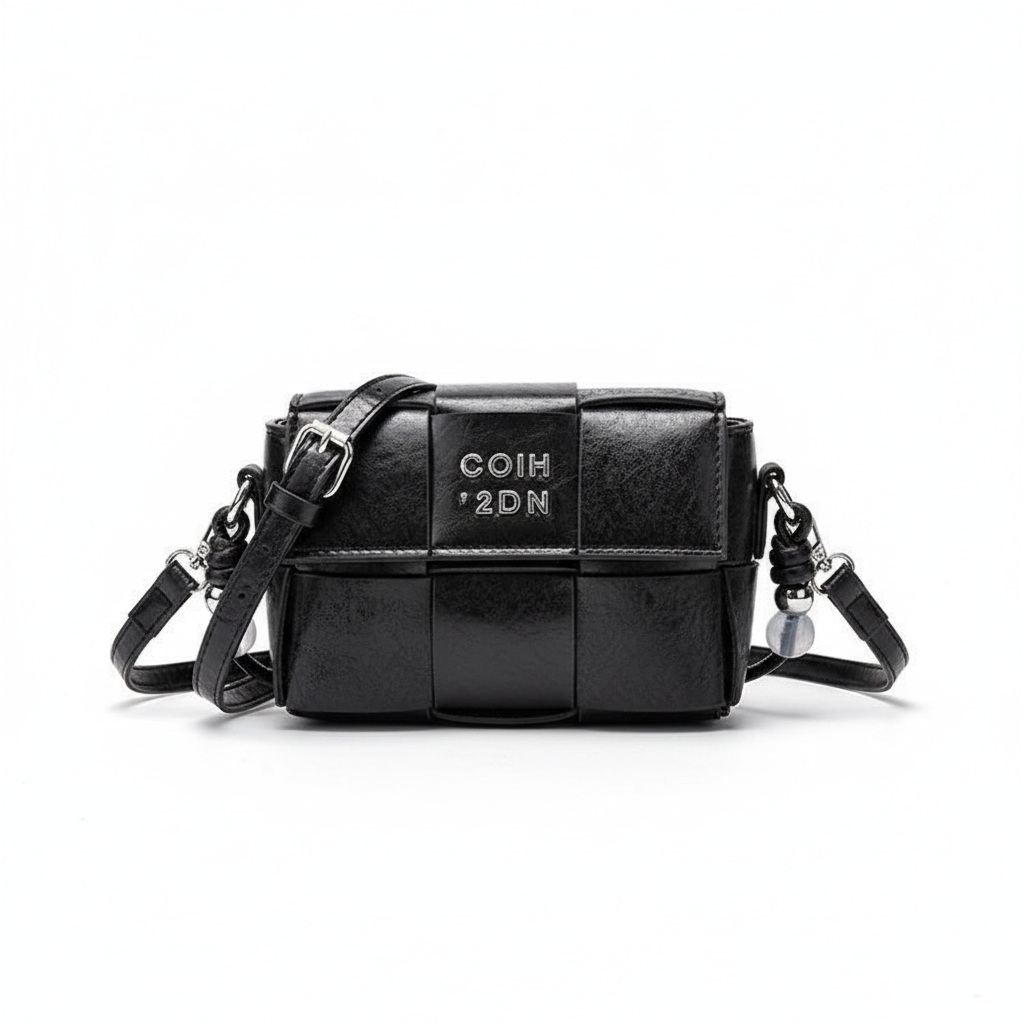 Black Woven Handbag with Crossbody Strap – COIH ’2DN Design
