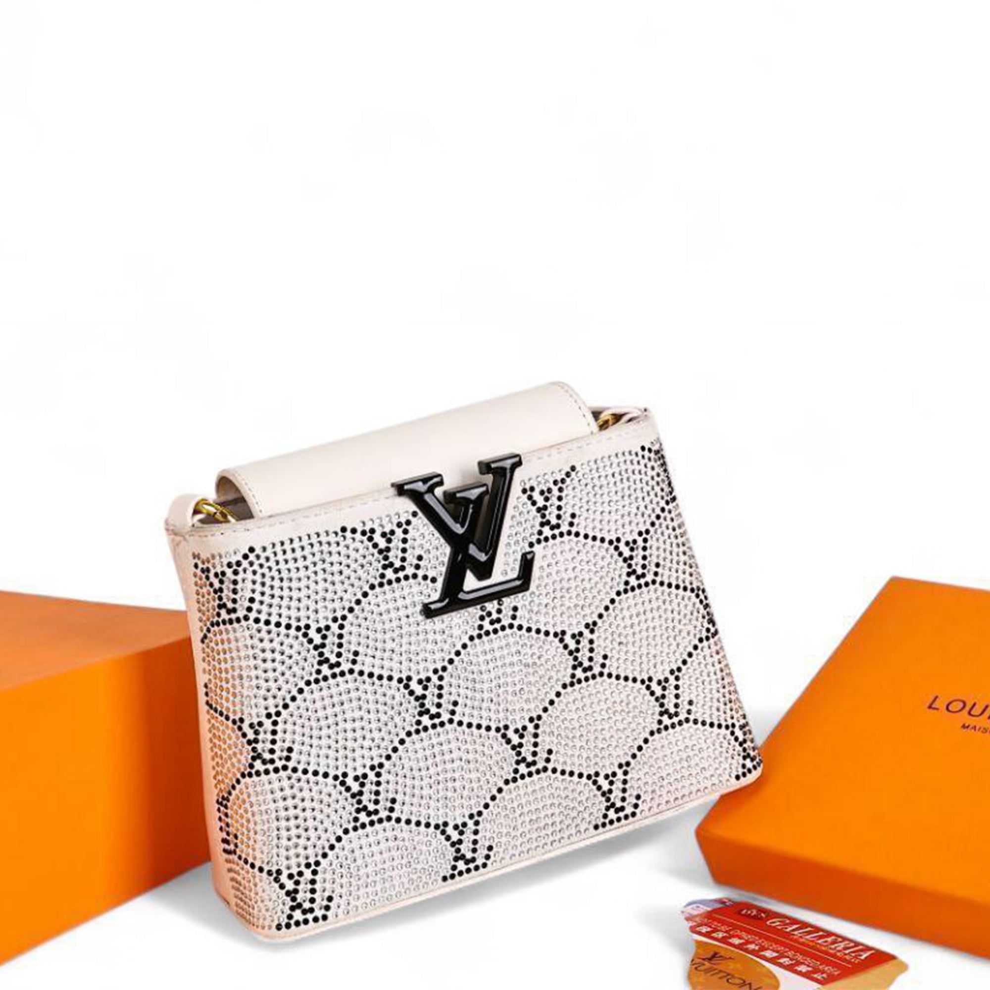 Louis Vuitton White Crystal Handbag – Elegant LV Logo Design