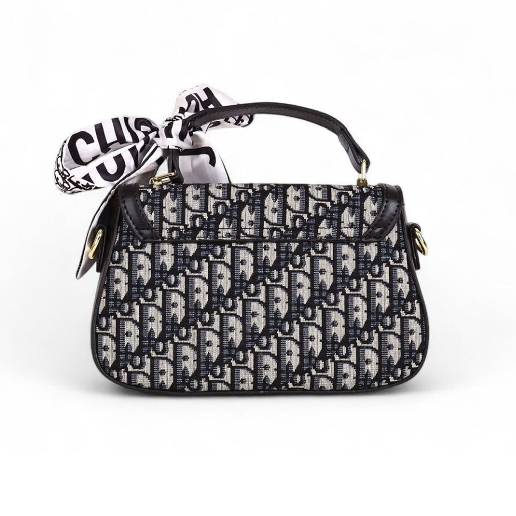 Christian Dior Oblique Canvas Handbag – Black & Grey with Silk Scarf