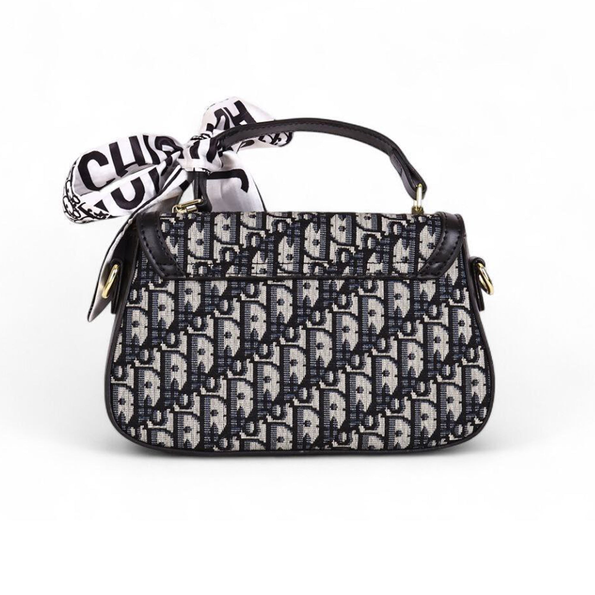 Christian Dior Oblique Canvas Handbag – Black & Grey with Silk Scarf