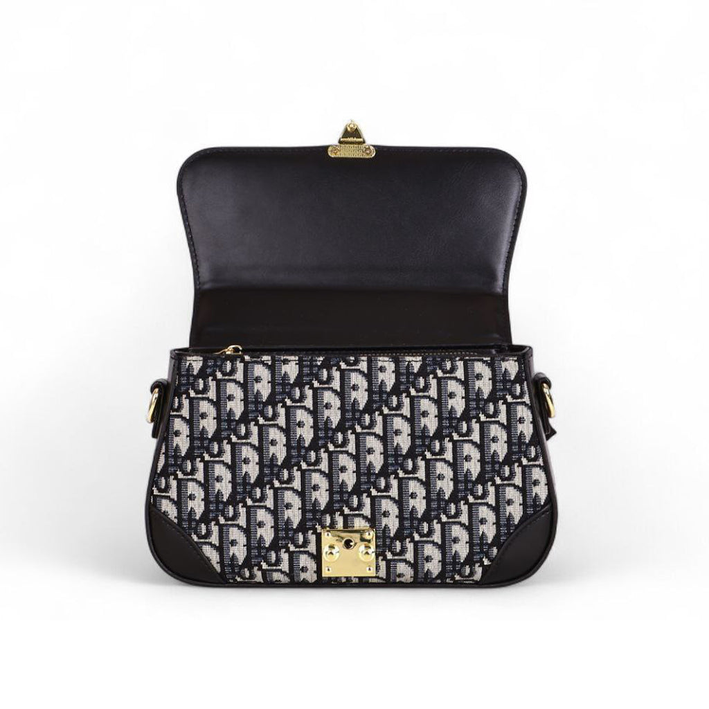 Christian Dior Oblique Canvas Handbag – Black & Grey with Silk Scarf