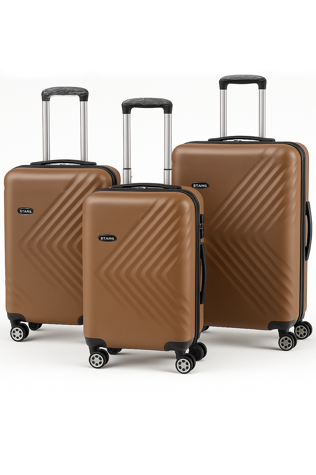 7Stars Premium 3-Piece  Silicone and Fibre Hard Shell Luggage Set – Brown gold,  Lightweight & Durable with 360° Spinner Wheels