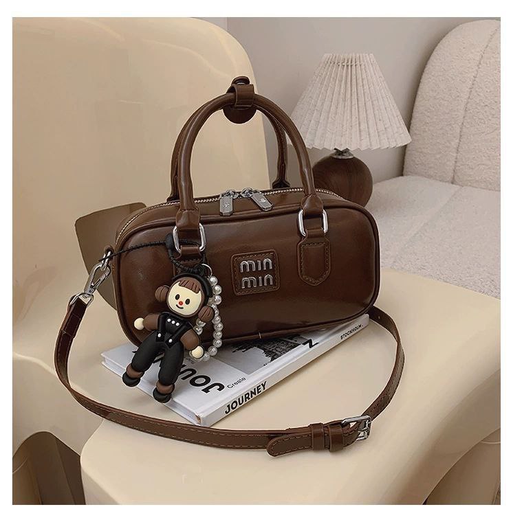 Min Min Brown Handbag with Doll Charm & Adjustable Crossbody Strap
