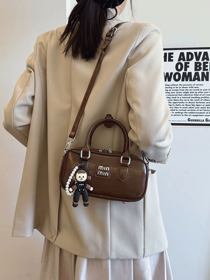 Min Min Brown Handbag with Doll Charm & Adjustable Crossbody Strap